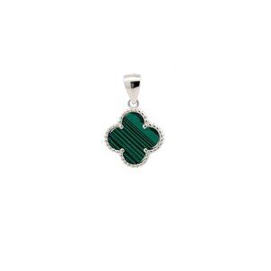 925 Sterling Silver Pendant Flower Clover Green Synthetic Malachite